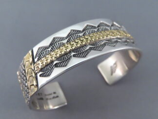Buy Native American Jewelry - Stamped Silver & Gold Bracelet Cuff by Apache jeweler, Marc Antia FOR SALE $995-