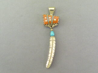 Boyd Tsosie 14kt Gold Feather Pendant with Inlay