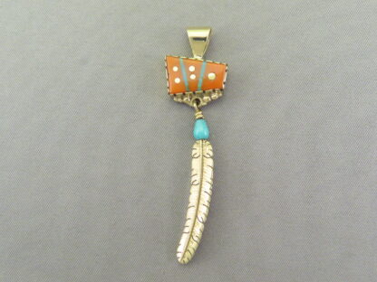 Boyd Tsosie 14kt Gold Feather Pendant with Inlay