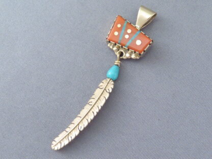 Boyd Tsosie 14kt Gold Feather Pendant with Inlay