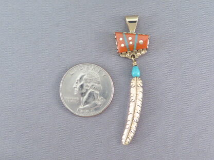 Boyd Tsosie 14kt Gold Feather Pendant with Inlay