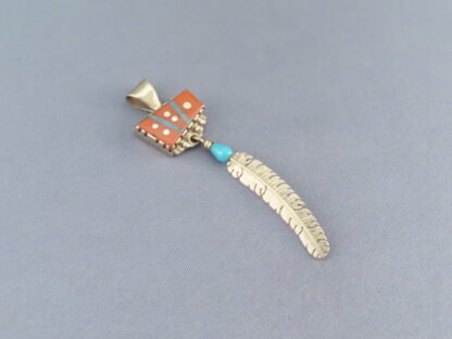 Boyd Tsosie 14kt Gold Feather Pendant with Inlay