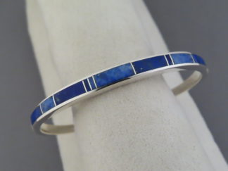 Inlaid Jewelry - Narrow Lapis Inlay Cuff Bracelet by Native American Navajo Indian jeweler, Tim Charlie FOR SALE $285-
