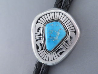 Blue Gem Turquoise Bolo Tie by Native American Navajo Indian jewelry artist, Leonard Nez $1,275- FOR SALE