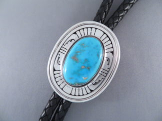 Turquoise Bolo - Sterling Silver Bolo Tie with Blue Gem Turquoise by Navajo jeweler, Leonard Nez $1,440- FOR SALE