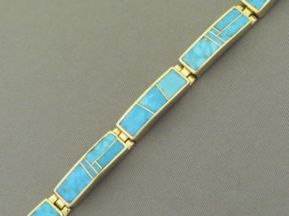 14kt Gold & Kingman Turquoise Inlay Link Bracelet