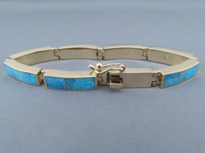 14kt Gold & Kingman Turquoise Inlay Link Bracelet