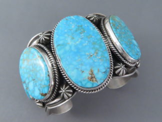 Shop Turquoise Jewelry - Impressive Kingman Turquoise Cuff Bracelet by Native American Jeweler, Andy Cadman FOR SALE $2,600-