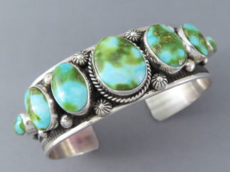 Larger Sonoran Gold Turquoise Cuff Bracelet by Native American Navajo Indian Jewelry Artist, Albert Jake $1,065- FOR SALE