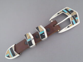 Ranger Buckle Set - Multi-Stone with Turquoise Inlay Ranger Belt Buckle by Native American Jeweler, Peterson Chee $795- FOR SALE