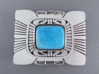 Blue Gem Turquoise Belt Buckle by Leonard Nez