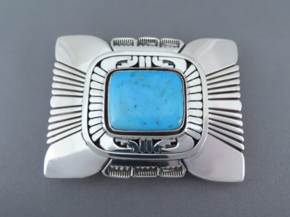 Blue Gem Turquoise Belt Buckle by Leonard Nez