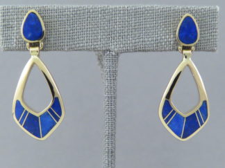 Gold Earrings with Lapis Inlay