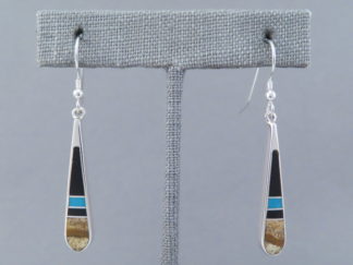 Long Multi-Stone with Turquoise Inlay Earrings (Hooks) by Native American Navajo Indian jeweler, Tim Chalrie $150- FOR SALE
