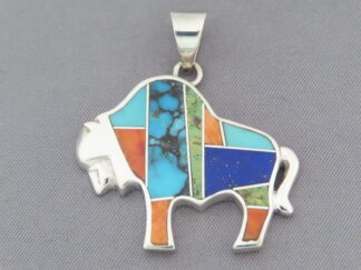 Shop Native American Jewelry - Inlaid Multi-Color Buffalo - Bison Pendant by Navajo jeweler, Pete Chee $285- FOR SALE