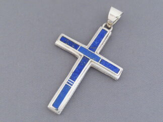 Shop Inlaid Cross - Larger Lapis Inlay Cross Pendant by Native American jewelry artist, Peterson Chee FOR SALE $235-