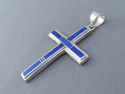 Lapis Inlay Cross Pendant (Larger)