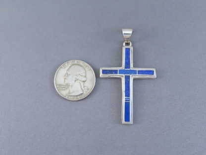 Lapis Inlay Cross Pendant (Larger)