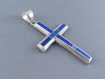 Lapis Inlay Cross Pendant (Larger)