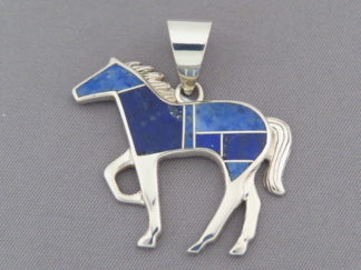 Native American Jewelry - Larger Lapis Inlay HORSE Pendant by Navajo jeweler, Tim Charlie FOR SALE $198-
