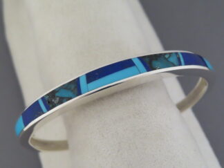 Shop Native American Jewelry - Turquoise & Lapis Inlay Cuff Bracelet by Navajo jeweler, Charles Willie $355- FOR SALE