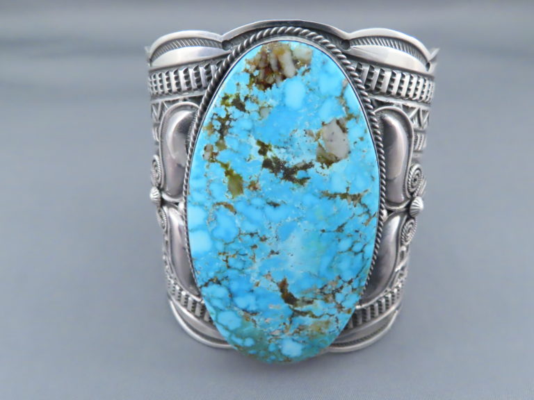 Kingman Turquoise Sterling Silver Bracelet - Turquoise Cuff Bracelet