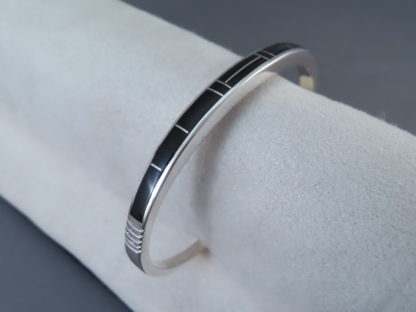 Sterling Silver & Black Jade Inlay Cuff Bracelet