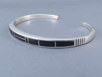 Sterling Silver & Black Jade Inlay Cuff Bracelet