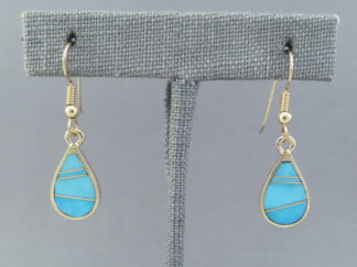 14kt Gold Turquoise Inlay Earrings (teardrops) by Native American jewelry artist, Tim Charlie $995- FOR SALE