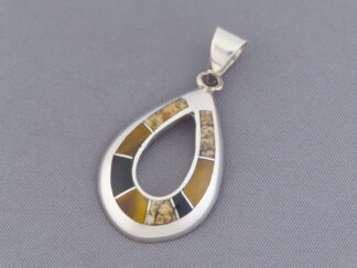 Shop Native American Jewelry - Multi-Stone Inlay Pendant (open-drop) by Navajo Indian jeweler, Tim Charlie $150- FOR SALE
