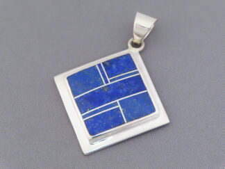 Shop Native American Jewelry - Lapis Inlay Pendant (Diamond-Shaped) by Navajo Indian jeweler, Tim Charlie FOR SALE $150-