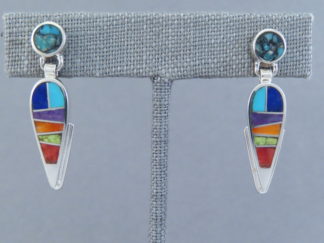 Buy Native American Jewelry - Inlaid Multi-Color Earrings (dangling posts) by Navajo jeweler, Delphine Benally FOR SALE $220-