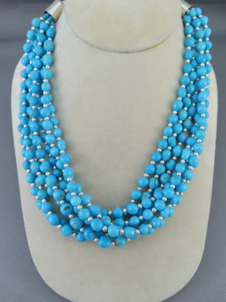 Full 7-Strand Sleeping Beauty Turquoise Necklace by Native American jewelry artist, Desiree Yellowhorse $1,800- FOR SALE