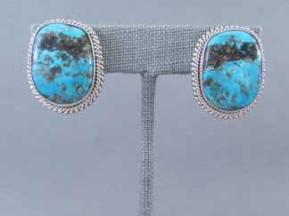 Morenci Turquoise Earrings (posts) by Native American Navajo Indian Jewelry Artist, Artie Yellowhorse FOR SALE $365-