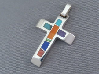 Multi-Color Cross Pendant with Inlay by Native American Jewelry Artist, Tim Charlie $185- FOR SALE