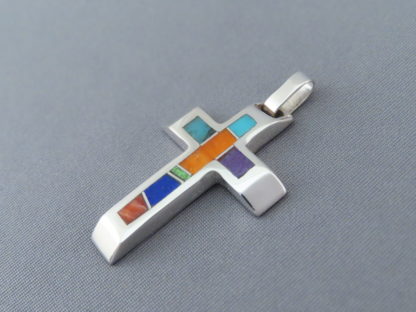 Cross Pendant with Multi-Color Inlay