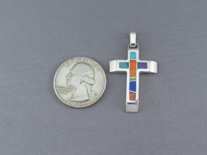 Cross Pendant with Multi-Color Inlay