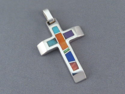 Cross Pendant with Multi-Color Inlay