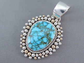 Silver & Gold Pendant with Kingman Turquoise by Native American jeweler, Artie Yellowhorse $1,245- FOR SALE