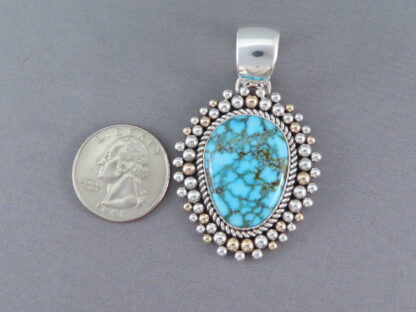 Gold & Silver Pendant with Kingman Turquoise (Yellowhorse)