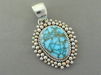 Gold & Silver Pendant with Kingman Turquoise (Yellowhorse)