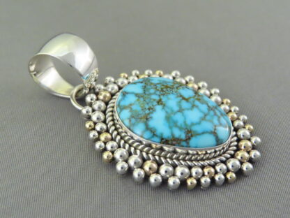 Gold & Silver Pendant with Kingman Turquoise (Yellowhorse)