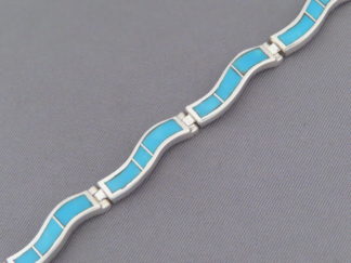 Turquoise Inlay Link Bracelet (‘Wavy’)