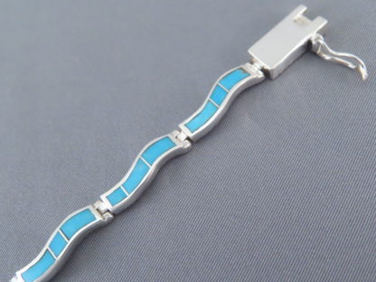 Turquoise Inlay Link Bracelet (‘Wavy’)