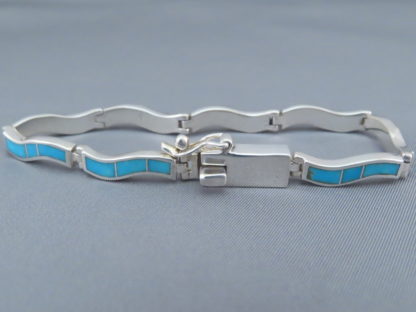 Turquoise Inlay Link Bracelet (‘Wavy’)