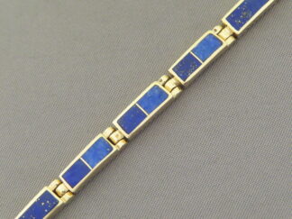Gold Link Bracelet with Lapis Inlay