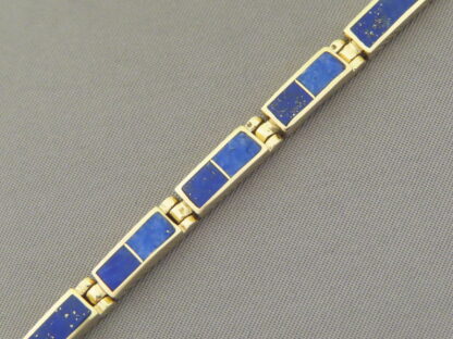 Gold Link Bracelet with Lapis Inlay