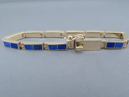 Gold Link Bracelet with Lapis Inlay