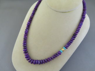 Sugilite Necklace with Gold & Turquoise Accents by Native American Jewelry Artist, Pilar Lovato $2,950- FOR SALE