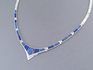 Native American Jewelry - Lapis Inlay Necklace by Navajo Jeweler, Charles Willie FOR SALE $750-